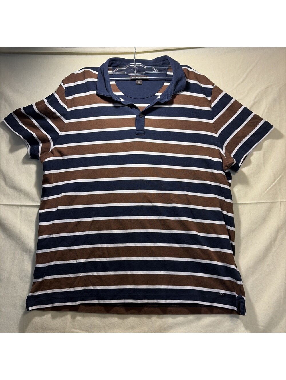 Michael Kors Men’s Dress Shirt 2XL Short Sleeve Brown Blue Striped